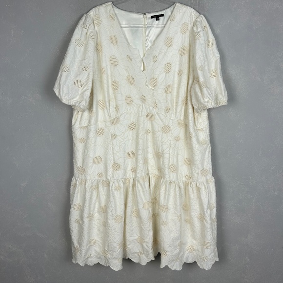 Alex Marie plus size 24W Phoebe shift dress ivory embroidered scalloped tiered - Picture 1 of 15